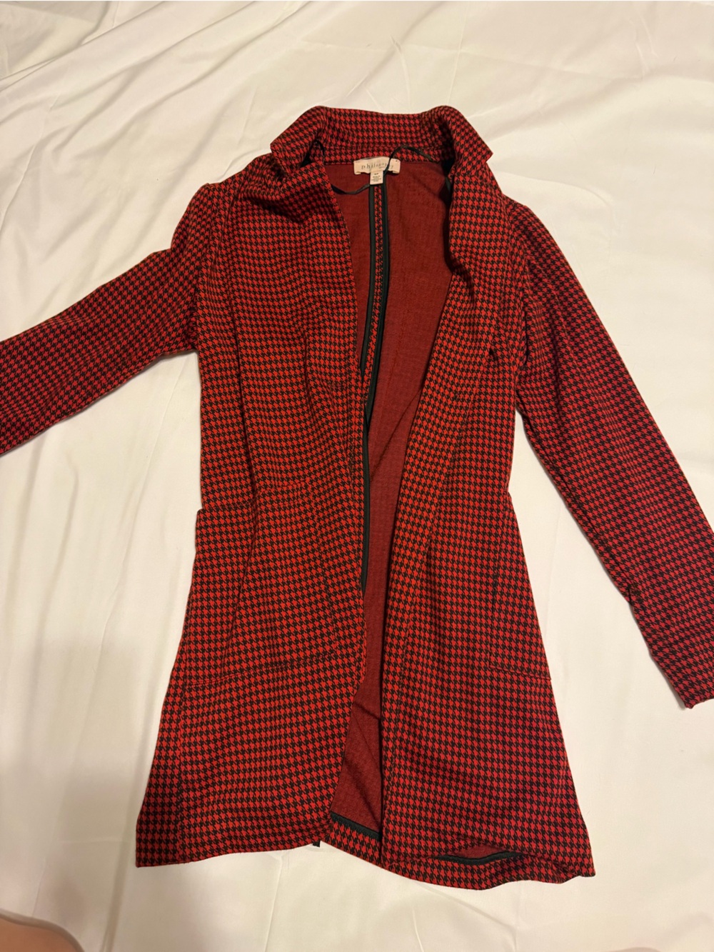 Philosophy Red and Black Houndstooth Zip-Front Jumpsuit